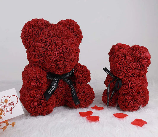 10-Inch Rose Flower Bear Gifts for Valentine'S Day,Mother'S Day,Christmas(Wine Red)