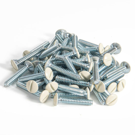 3/4" Long 6-32 Thread, Oval Head Milled Slot Replacement Wall Plate Screws, 30 Pack, Light Almond