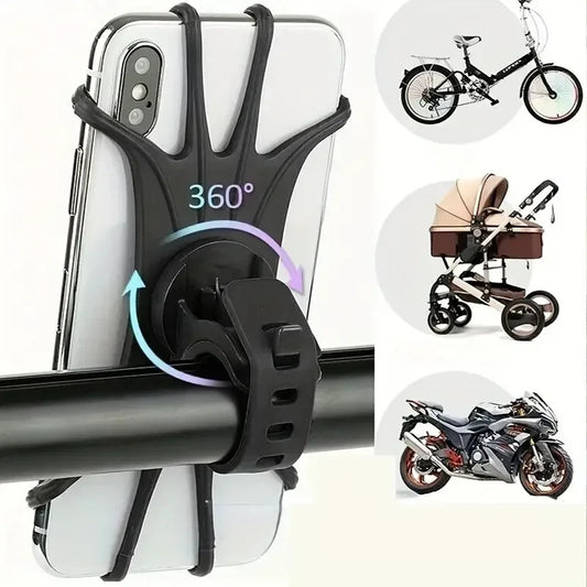 360 Rotatable Mobile Phone Bicycle Motorcycle Holder Bike Safe Bracket Silicone Support Silicone Pull Type for All Phone Stand.