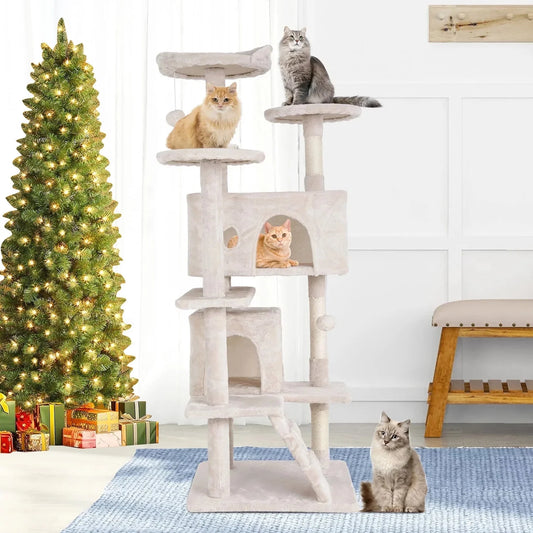 70" Cat Tree Cat Condo Cat Trees and Towers Multi-Level Activity Center Cat Playhouse with Sisal Scratching Posts & Perch for Kittens, Easy to Assemble, Ashy
